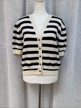 Fabrice Karel vintage striped short-sleeve black white gold cardigan